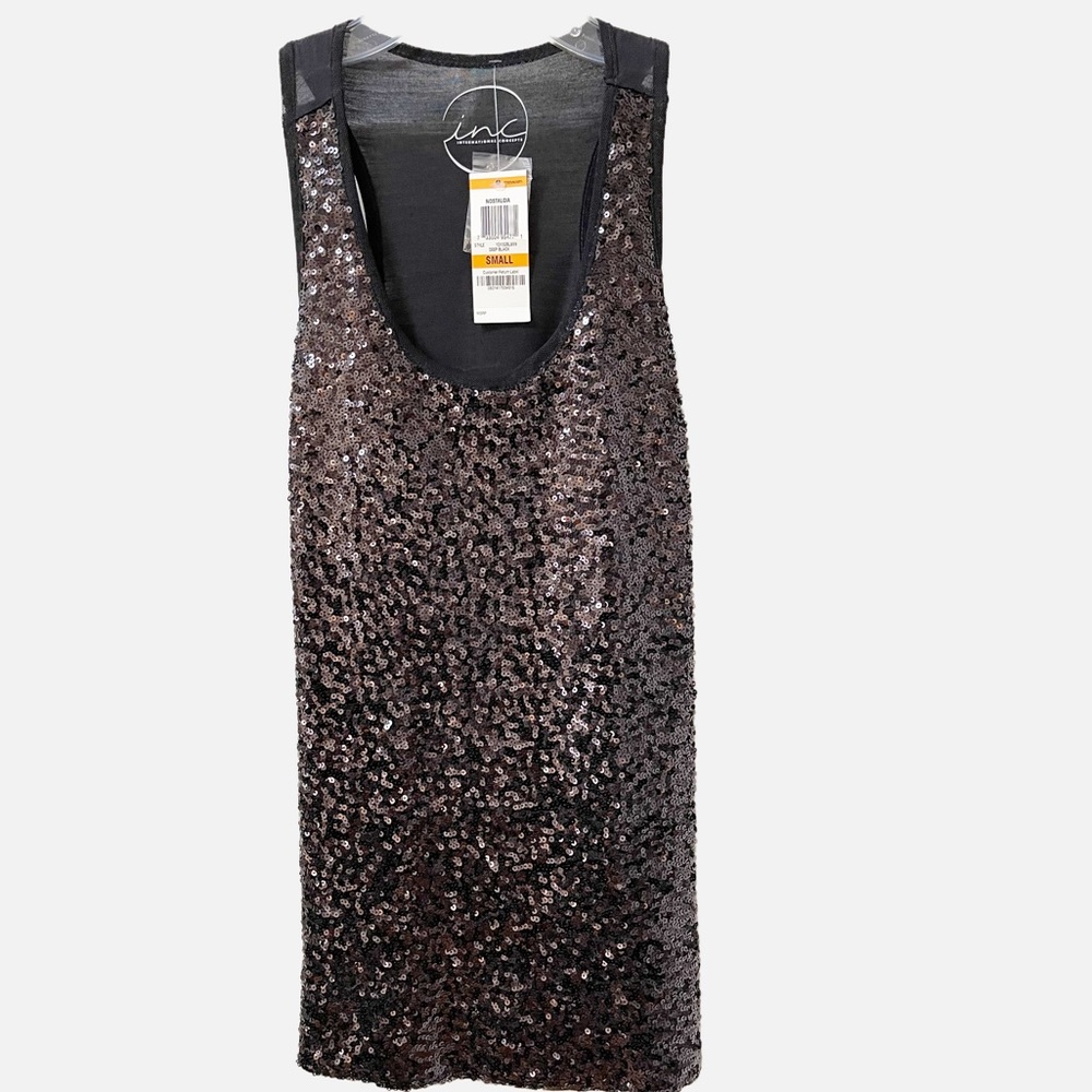 INC International Concepts Black Sequin Holiday Top